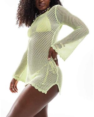 South Beach Glitter Mini Crochet Beach Dress - Green