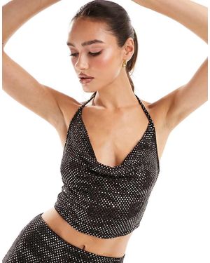Missy Empire Glitter Detail Strappy Top Co-Ord - Black