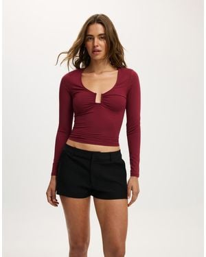 Cotton On Steffi Trim Long Sleeve Top - Red