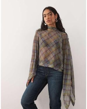 Reclaimed Vintage Soft Cape Top With Asymmetric Hem And Matching Scarf - Blue