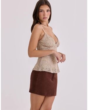 House Of Cb Adelise Mocha Vegan Suede Mini Skirt - Brown