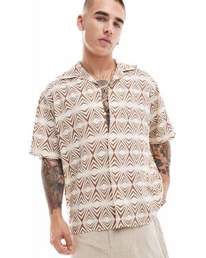 SELECTED Short Sleeve Shirt With Geo Print - Grey