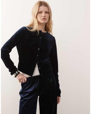 Motel Kellen Co-ord Button Up Velour Cardigan - Blue