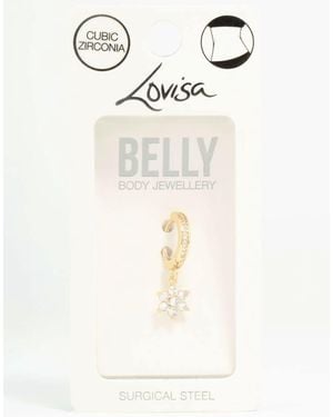 Lovisa Plated Surgical Steel Cubic Zirconia Flower Belly Ring - Natural