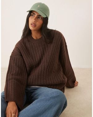 ASOS Longline Crew Neck Sweater - Brown