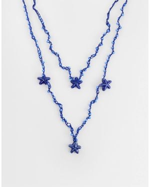 ASOS Mutli-Row Necklace With Cording And Starfish - Blue