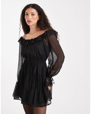 Miss Selfridge Robe tendance folk en mousseline en dentelle - Noir
