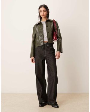 Mango Chaqueta Corta Efecto Piel De Cocodrilo De Cuero Sintético De -Verde - Neutro