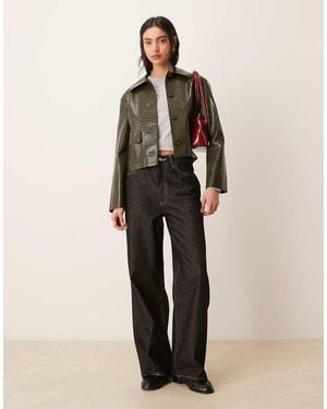 Mango Faux Leather Short Jacket - Natural