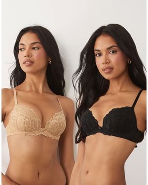 Ann Summers Sexy Lace 2 Pack Padded Plunge Bra - Brown