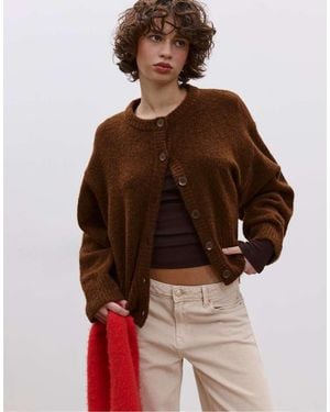 Stradivarius Wide Sleeve Knit Cardigan - Brown