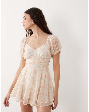 Miss Selfridge Chiffon Rara Mini Playsuit - Natural
