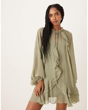 Glamorous Robe courte et volantée style bohème en mousseline - sauge - Vert