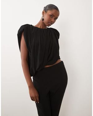 ASOS Gathered Padded Asymmetric Drape Front Top - Black