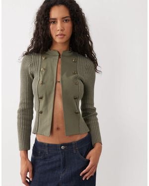 Mango Knit Military Detail Jacket - Green