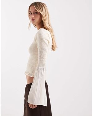 ASOS Shirred Long Sleeve Blouse - Natural