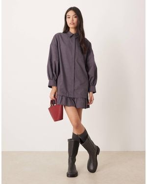 ASOS Long Sleeve Frill Hem Mini Shirt Dress - Brown