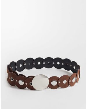 ASOS Circle Disc Belt With Silver Hardware - Brown