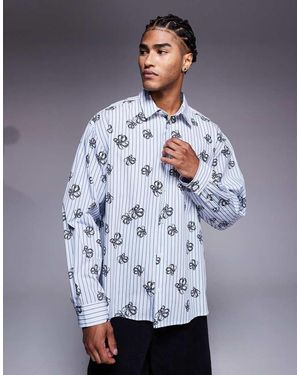 ASOS Ruimvallend Gestreept Overhemd Met Bloemenprint - Grijs