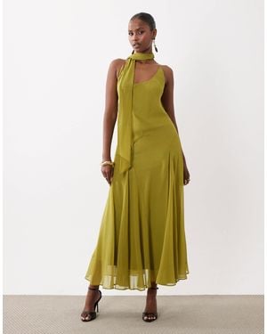 ASOS Scoop Neck Maxi Dress With Godet Hem And Scarf - Green