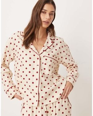 Abercrombie & Fitch Flanellen Pyjama-Overhemd Met Lange Mouwen En Strikjesprint - Bruin