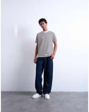 TOPMAN Premium Relaxed Fit Stripe T-shirt - White