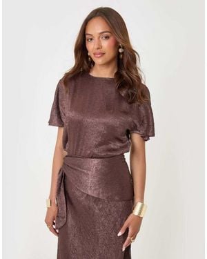 Threadbare Crinkle Satin Batwing Top - Red
