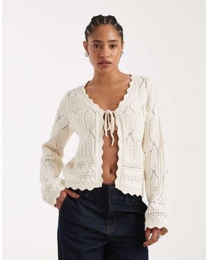 New Look Cárdigan Con Lazada Delantera De -Blanco - Neutro