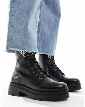 OFF THE HOOK Camden Biker Leather Lace Ups High Boots - Black