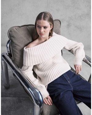 Monki Oversized Bardot Knitted Jumper - Grey