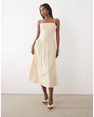 Mango Cotton Rich Structured Strappy Midi Dress - Natural