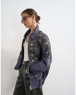TOPSHOP – jacke aus echtem leder - Blau