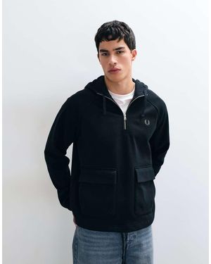 Fred Perry Felpa Con Cappuccio Stile Smock Nera - Blu