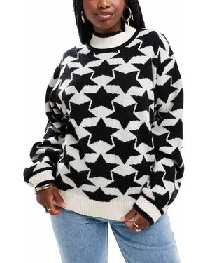 South Beach Funnel Neck Star Knit Jumper - Black