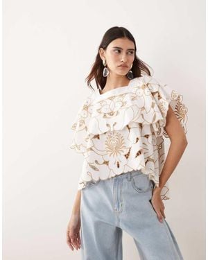 ARRANGE Embroidered Cut Out Top Co Ord - Natural