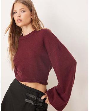 Gina Tricot Crew Neck Wide Sleeve Fitted Knitted Jumper - Purple