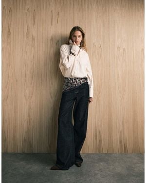 Mango Max Cotton Straight Jean With Contrast Stitch - Natural