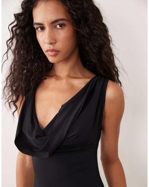 ASOS Body Con Drapeado Y Cuello Desbocado Escotado En - Negro