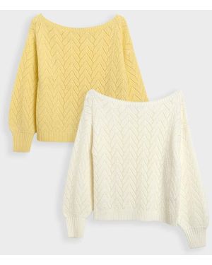 Threadbare Pointelle Knit Slash Neck Jumpers - Yellow
