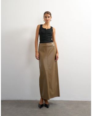 TOPSHOP Faux Ostritch Leather Topstitch Column Maxi Skirt - Natural