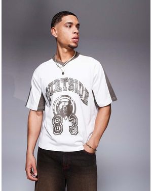 Courtside Oversized T-Shirt Met Motief En Contrasterende Inzetstukken - Grijs