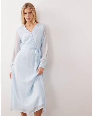 Vila Long Sleeve V-neck Midi Dress - White