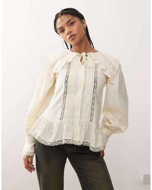 Reclaimed Vintage Shirt With Collar And Lace Inserts - Natural