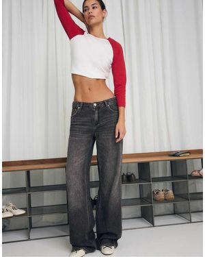 Stradivarius D91 Low Wide-Leg Jeans - Grey