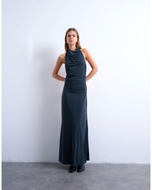 TOPSHOP Cupro Open Cowl Back Maxi Dress - Blue