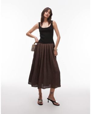 Mango Contrast Drop Waist Pleated Dress - Brown