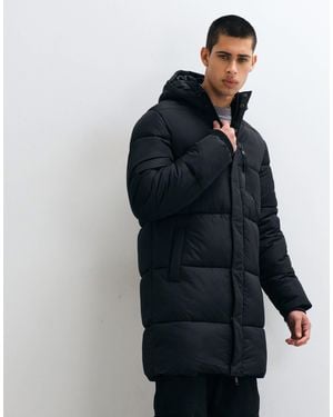 Threadbare Wasserabweisende longline-steppjacke mit kapuze - Blau