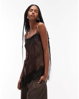 ASOS Satin Lace Trim Asym Cami Top - Brown