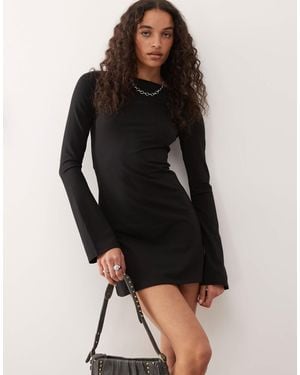 Weekday Boat Neck Long Sleeve Mini Dress - Black