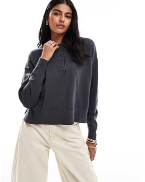 ASOS Knitted Structured Polo Top - Blue